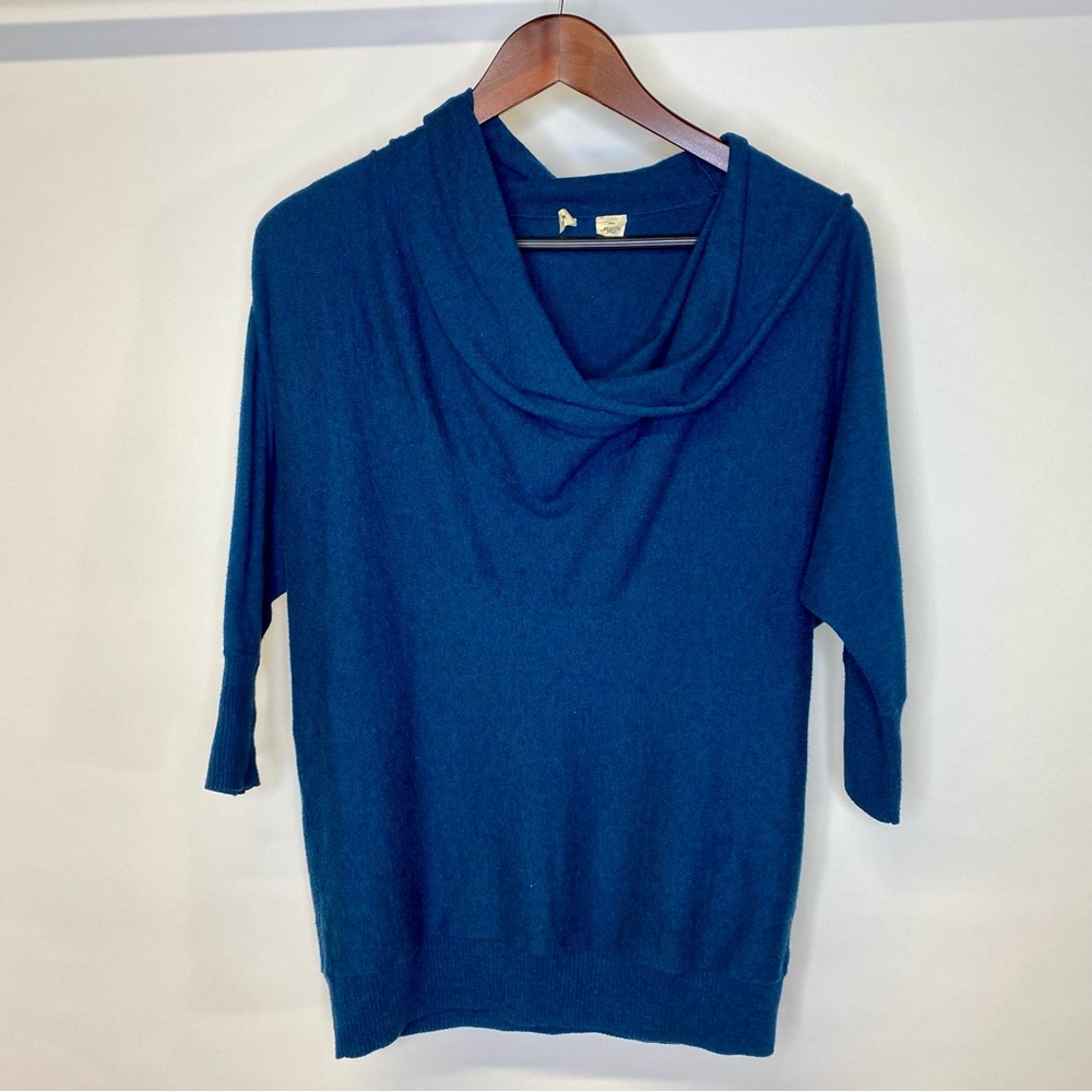 Moth Anthropologie short sleeved teal cowl neck sweater